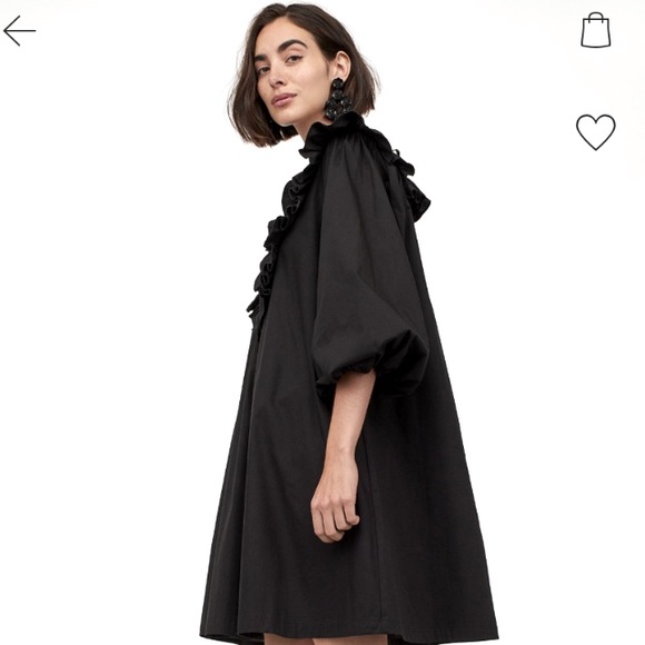 H&M Cotton Puff-sleeved Ruffle-trim Dress in Black - Picture 2 of 16